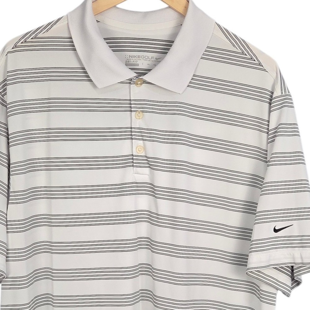 Nike Golf Polo Shirt Mens XXL White Black Stripe Dri-FIT Short Sleeve Stretch